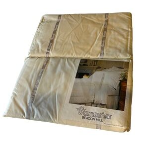 NOS VTG Wamsutta Supercale USA Twin Sheet SET FLAT FITTED Eyelet Lace Off-white